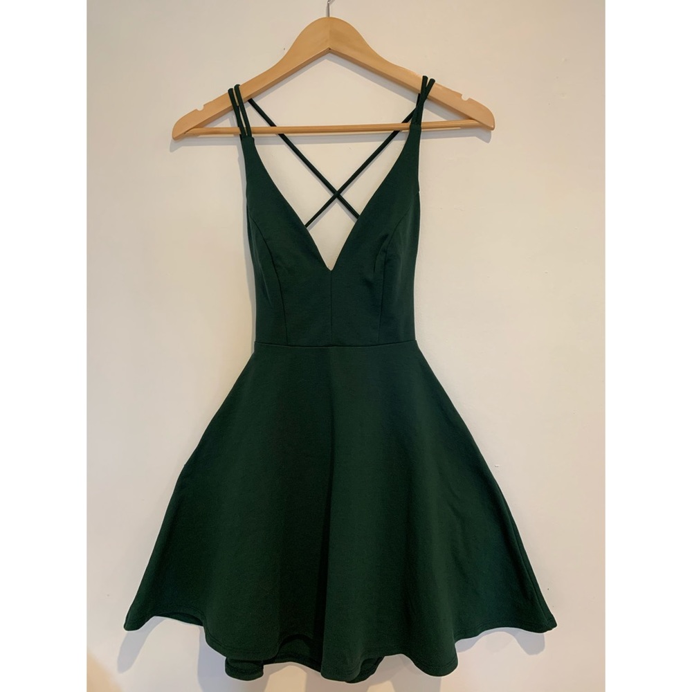 Lulus Believe In Love Forest Green Skater Dress